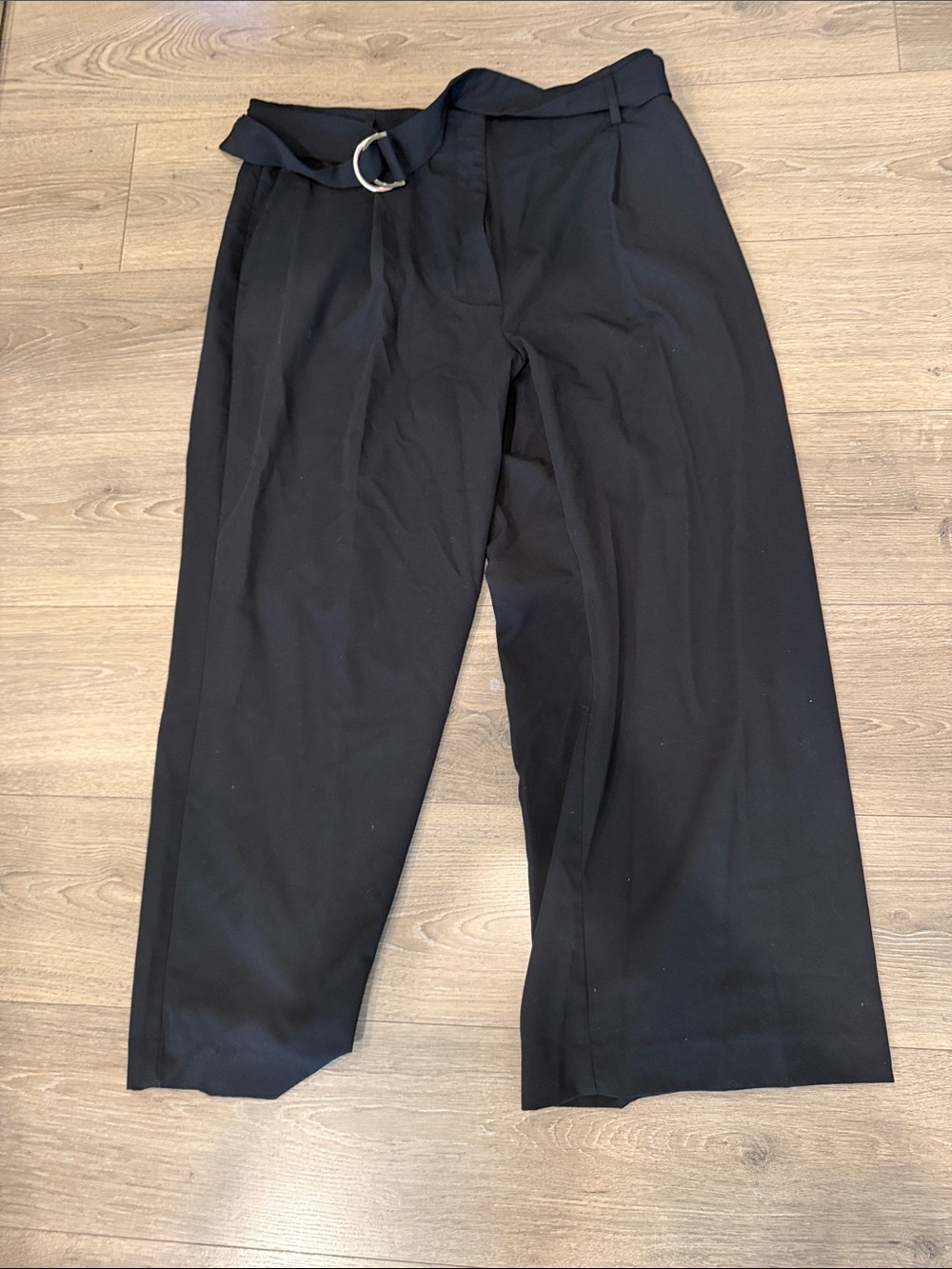 Ann Taylor Black Wide-Leg Chinos with D-Ring Belt